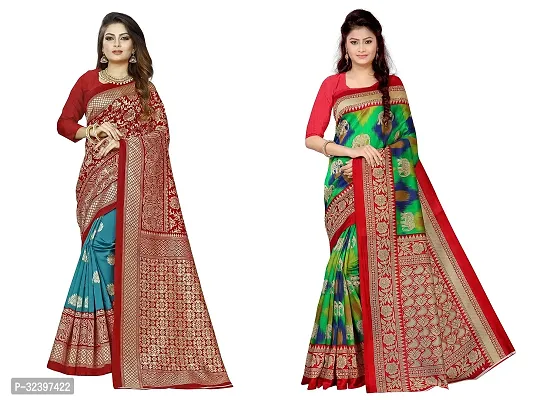 Beautiful Polycotton Printed Women Saree without Blouse piece-Pack Of 2-thumb0