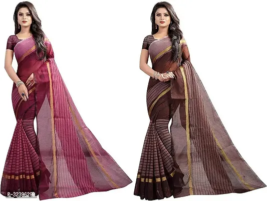 Beautiful Polycotton Striped Women Saree without Blouse piece-Pack Of 2-thumb0