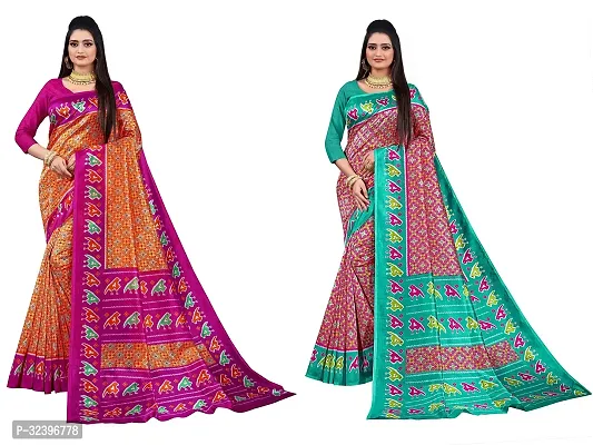 Beautiful Polycotton Printed Women Saree without Blouse piece-Pack Of 2-thumb0