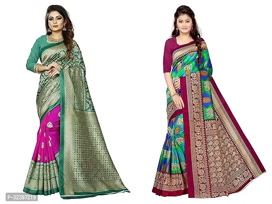 Beautiful Polycotton Printed Women Saree without Blouse piece-Pack Of 2-thumb0