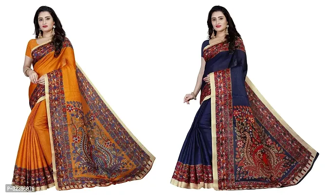 Beautiful Polycotton Printed Women Saree without Blouse piece-Pack Of 2-thumb0