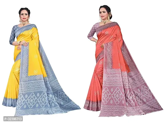 Beautiful Polycotton Printed Women Saree without Blouse piece-Pack Of 2