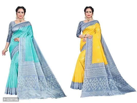 Beautiful Polycotton Printed Women Saree without Blouse piece-Pack Of 2-thumb0