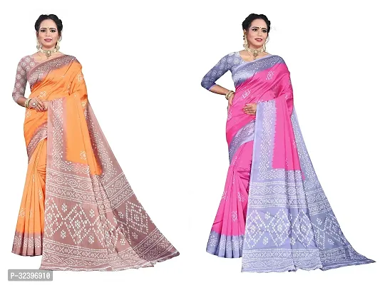 Beautiful Polycotton Printed Women Saree without Blouse piece-Pack Of 2-thumb0