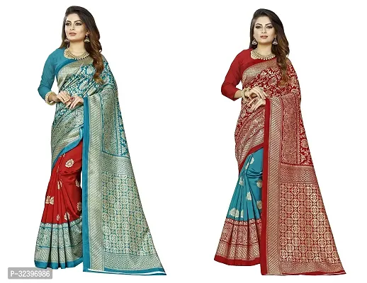 Beautiful Polycotton Printed Women Saree without Blouse piece-Pack Of 2-thumb0