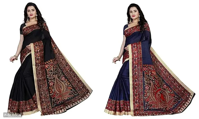 Beautiful Polycotton Printed Women Saree without Blouse piece-Pack Of 2-thumb0