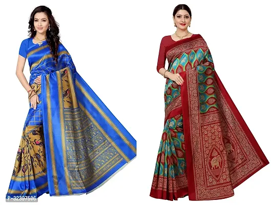 Beautiful Polycotton Printed Women Saree without Blouse piece-Pack Of 2