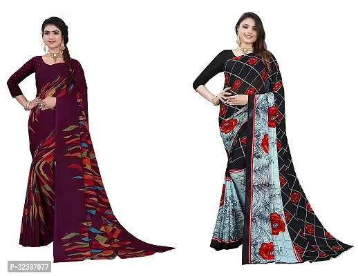 Beautiful Polycotton Printed Women Saree without Blouse piece-Pack Of 2-thumb0