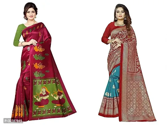 Beautiful Polycotton Printed Women Saree without Blouse piece-Pack Of 2-thumb0