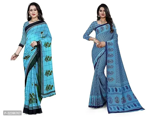 Beautiful Polycotton Printed Women Saree without Blouse piece-Pack Of 2-thumb0