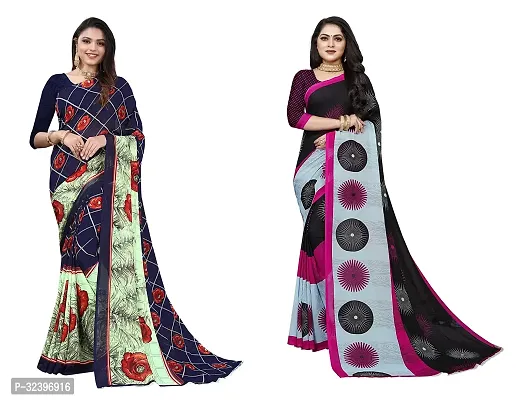 Beautiful Polycotton Printed Women Saree without Blouse piece-Pack Of 2-thumb0