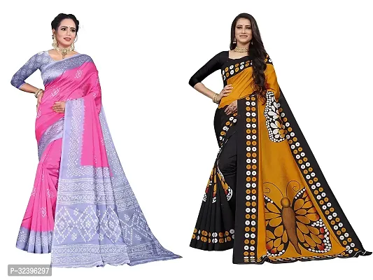 Beautiful Polycotton Printed Women Saree without Blouse piece-Pack Of 2-thumb0