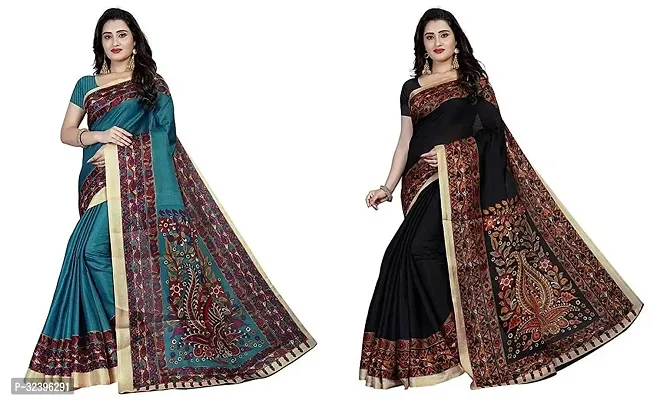 Beautiful Polycotton Printed Women Saree without Blouse piece-Pack Of 2-thumb0