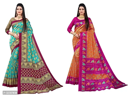 Beautiful Polycotton Printed Women Saree without Blouse piece-Pack Of 2-thumb0