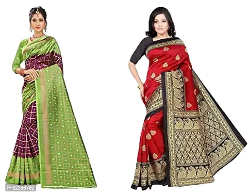 Beautiful Polycotton Printed Women Saree without Blouse piece-Pack Of 2-thumb0