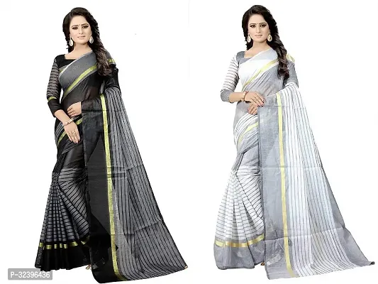 Beautiful Polycotton Printed Women Saree without Blouse piece-Pack Of 2-thumb0