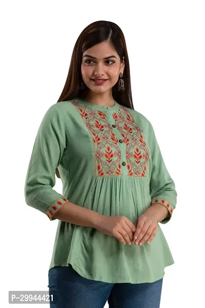 Stylish Green Rayon Printed Top For Women-thumb0