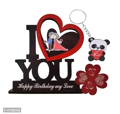 iMPACTGift I Love You Happy Birthday My Love Decorative frame with Greeting Card and Keychain for valentine anniversary gifts for Him Her-thumb0