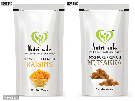 Nutri Safe Premium Natural Seedless Green and Raisins Munakka Raisins with Seeds 250g Combo