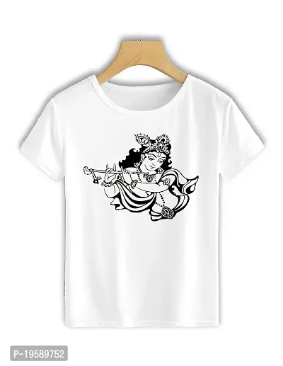 Lord Krishna Tshirt, Sri Krishnanastami Tshirt, Krishna with Flute Tshirt-T1001 (X-Large) White