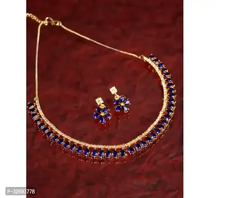 Stylish Blue Alloy Cubic Zirconia Jewellery Set For Women-thumb0