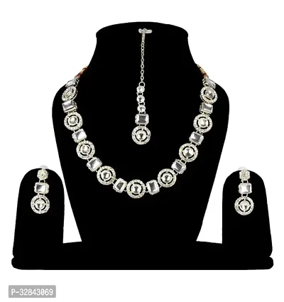 Stylish Silver Alloy American Diamond Jewellery Set For Women and Girls set of 1-thumb0