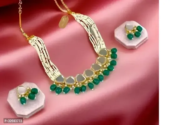 Stylish Green Alloy Pearl Jewellery Set For Women-thumb0