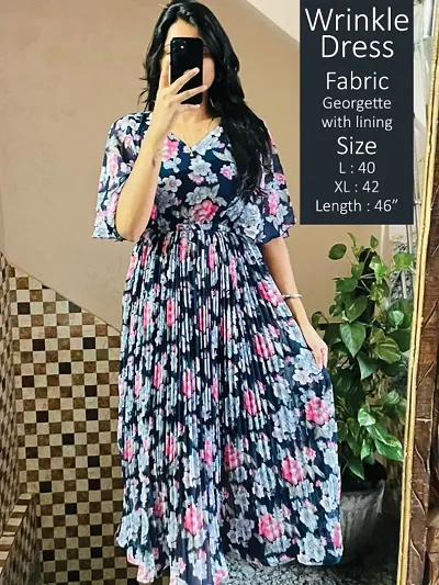 Floral Georgette Wrinkle Maxi Dresses For Women
