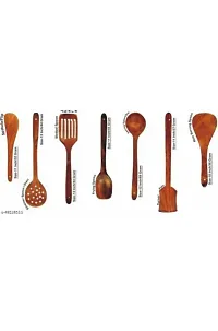 Wooden Serving and Cooking Spoons Wood Brown Spoons Kitchen Utensil Set of 7-thumb1