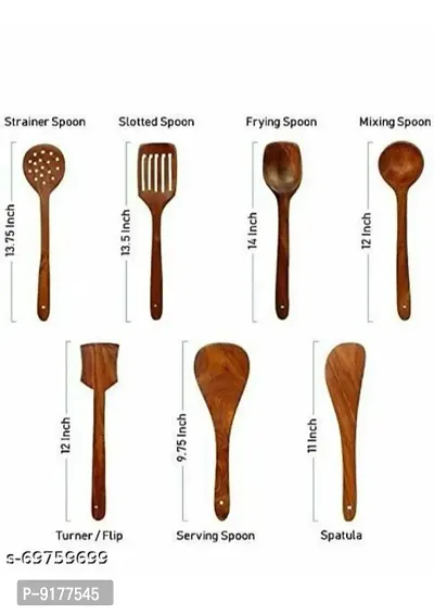 Wooden Serving and Cooking Spoons Wood Brown Spoons Kitchen Utensil Set of 7-thumb3