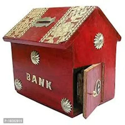 Handmade Wooden Money Bank Hut Style Kids Piggy Coin Box HUT Shape Piggy Bank/Money Bank for Kids and Adult (red) Gifts for Kids, Girls.-thumb0
