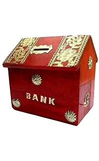 Handmade Wooden Money Bank Hut Style Kids Piggy Coin Box HUT Shape Piggy Bank/Money Bank for Kids and Adult (red) Gifts for Kids, Girls.-thumb1