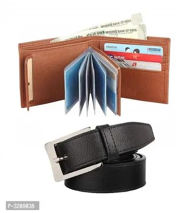 2 in 1 Leather rite Album Wallet and Belt Gift Set Combo (Tan  Black)-thumb0