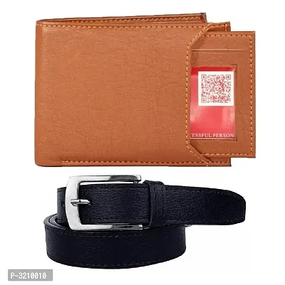 2 in 1 Leather rite Slider Wallet and Belt Gift Set Combo (Tan  Black)