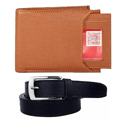 2 in 1 Leather rite Slider Wallet and Belt Gift Set Combo (Tan Black)