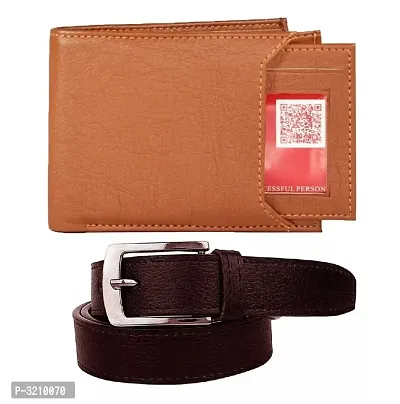 2 in 1 Leather rite Slider Wallet and Belt Gift Set Combo (Tan  Brown)