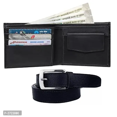 2 in 1 Pu Black Wallet  Belt Combo for Men's-thumb0