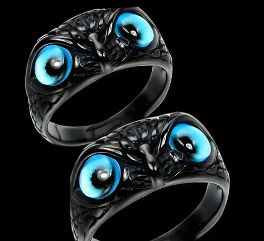 Alluring Black Alloy Agate Artificial Stone Rings For Men Pack of 2
