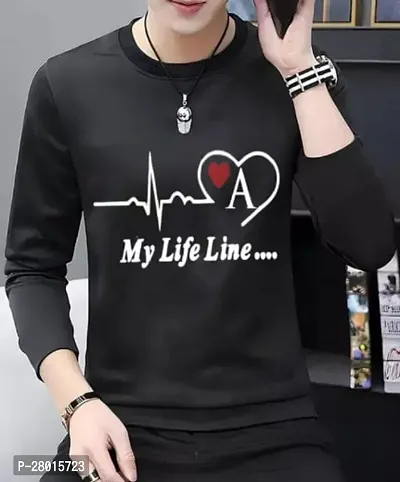 Elegant Black Polyester Printed Round Neck Tees For Men-thumb0