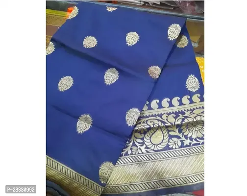 Stylish Art Silk Navy Blue Saree With Blouse Piece For Women