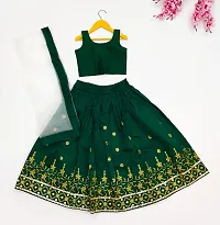 Tejam Girl's Taffeta Silk Embroidered Lehenga Choli with Dupata set For kids Grils stitched Lehenga Choli For Grils (5-6 Years, Green)-thumb1