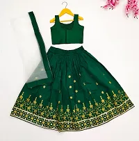 Tejam Girl's Taffeta Silk Embroidered Lehenga Choli with Dupata set For kids Grils stitched Lehenga Choli For Grils (5-6 Years, Green)-thumb3