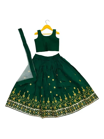 Tejam Girl's Taffeta Silk Embroidered Lehenga Choli with Dupata set For kids Grils stitched Lehenga Choli For Grils