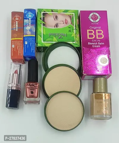 Makeup Set (Medium) Waterproof BB Foundation,  Matte Compact, Matte Lipstick, Smudge Proof Kajal eyeliner , waterproof maskara  , Nailpaint-thumb0