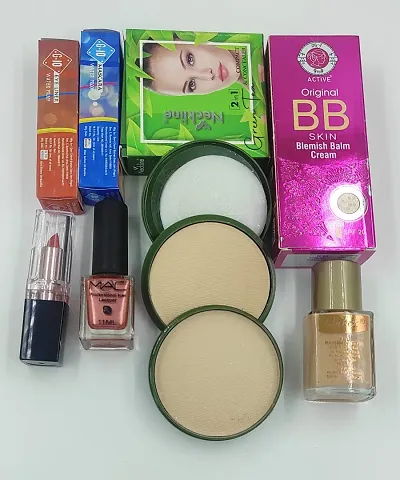 Makeup Set (Medium) Waterproof BB Foundation,  Matte Compact, Matte Lipstick, Smudge Proof Kajal eyeliner , waterproof maskara  , Nailpaint