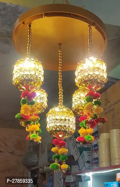Jhumar Hanging Light, Ceiling Lights For Home Decoration, Pendant Light, Glass Metal Jhoomar, (Lantern, 5-Light. Pack Of 1)-thumb0