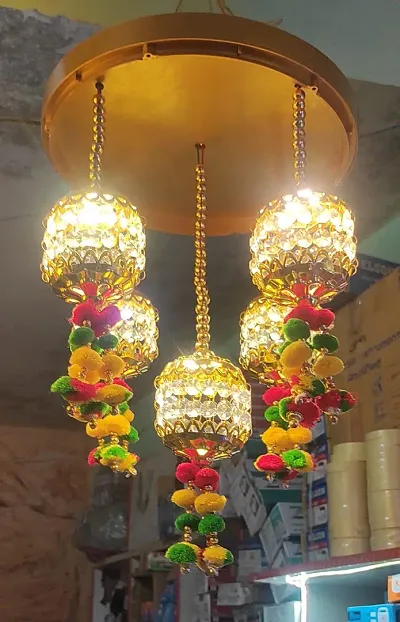 Jhumar Hanging Light, Ceiling Lights For Home Decoration, Pendant Light, Glass Metal Jhoomar, (Lantern, 5-Light. Pack Of 1)