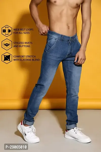 Stylish Blue Denim Mid-Rise Jeans For Men