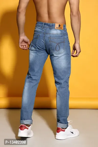Sobbers Men's Denim Mid Wash Slim Fit  Light Blue Jeans-thumb2