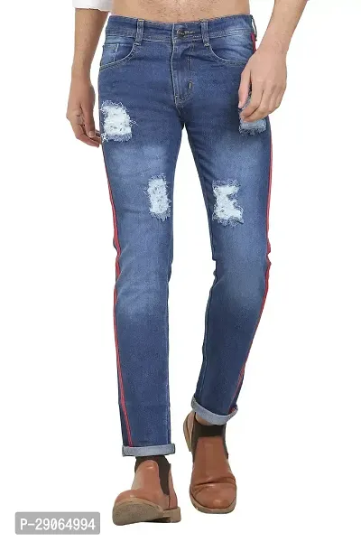 Stylish Blue Polycotton Mid-Rise Jeans For Men-thumb4